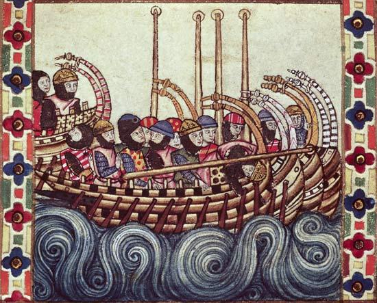 Cantigas de Santa Maria 35. Piráti pronásledují loď kleriků z Lyonu na
cestě do Anglie. Poté, co děkan Bernaldo vztyčil na svou obranu svatou
relikvii a prosil o ochranu svatou Pannu Marii, se pirátské lodi srazily a na
pirátského admirála spadl stěžeň jeho lodi tak, že mu vypadly oči z...